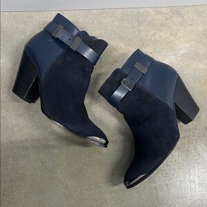 Hal Rubenstein blue leather/ suede ankle boots metal toe cap & buckle